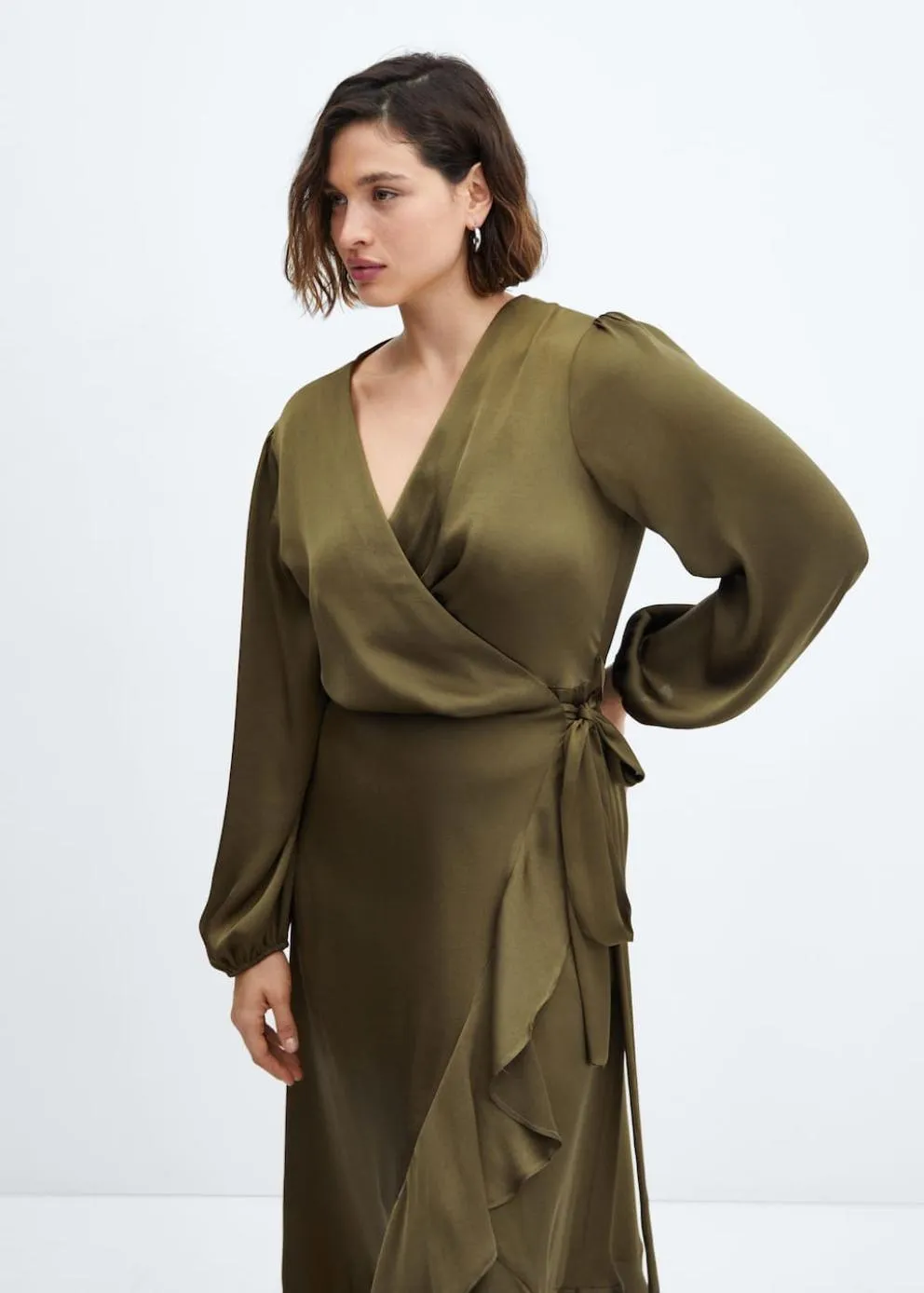 Robes Et Combinaisons | Femme MANGO Robe Cache-cœur à Volant Kaki