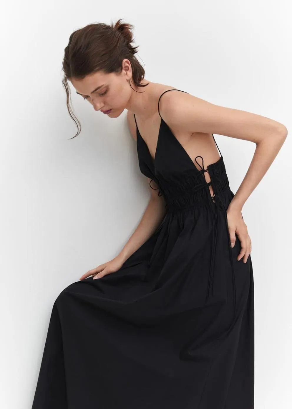 Robes Et Combinaisons | Femme MANGO Robe Coton Nœuds Sur Les Côtés Noir