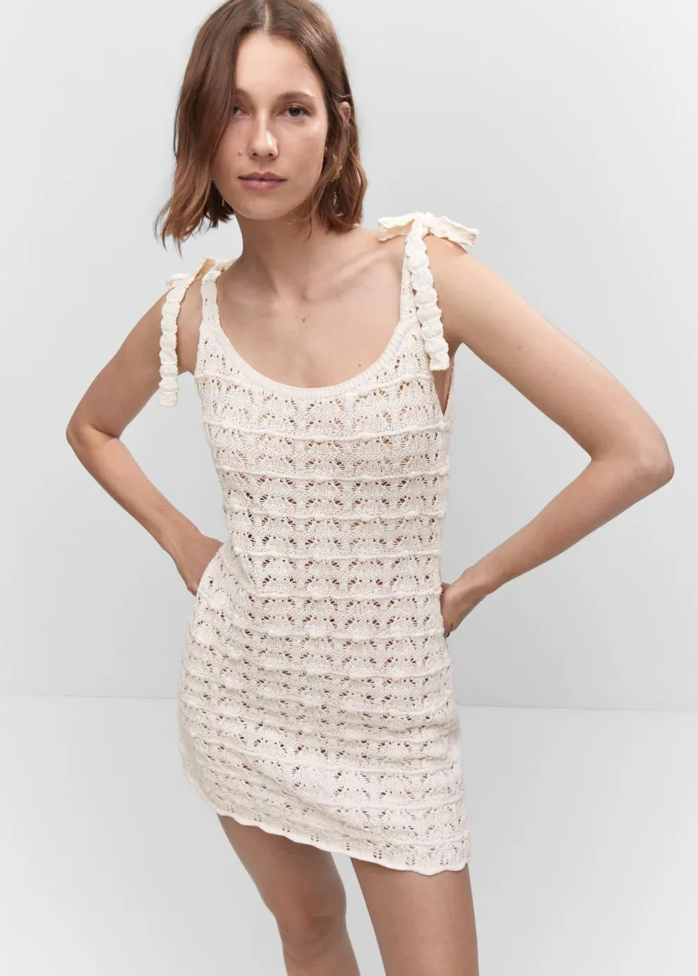 Robes Et Combinaisons | Femme MANGO Robe Crochet Nœuds Écru