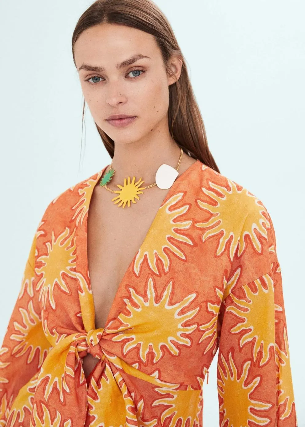 Robes Et Combinaisons | Femme MANGO Robe Imprimée Détail Nœud Orange