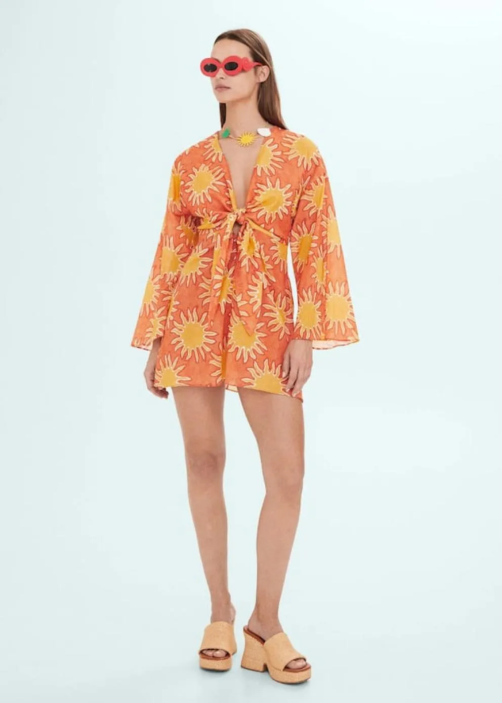 Robes Et Combinaisons | Femme MANGO Robe Imprimée Détail Nœud Orange