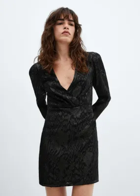 Robes Et Combinaisons | Femme MANGO Robe Jacquard Lurex Noir