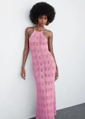 Robes Et Combinaisons | Femme MANGO Robe Longue Crochet Rose Pastel