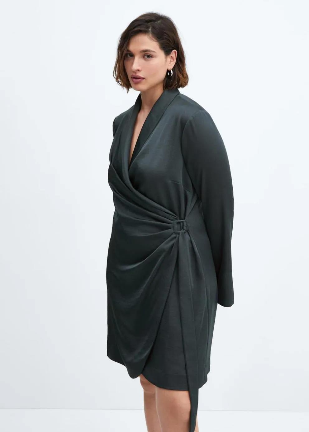 Robes Et Combinaisons | Femme MANGO Robe Satinée Cache-cœur Boucle Vert Foncé