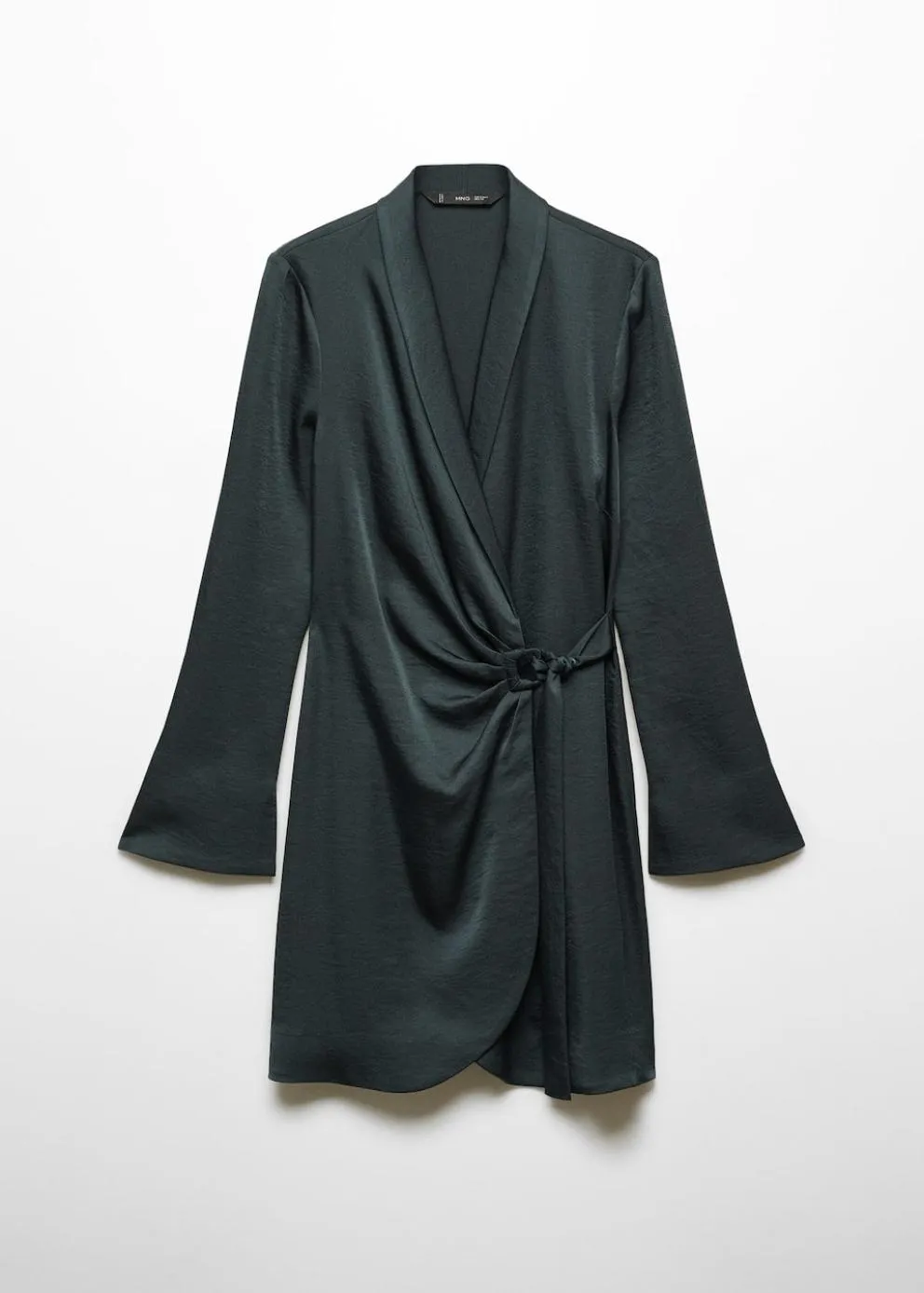 Robes Et Combinaisons | Femme MANGO Robe Satinée Cache-cœur Boucle Vert Foncé