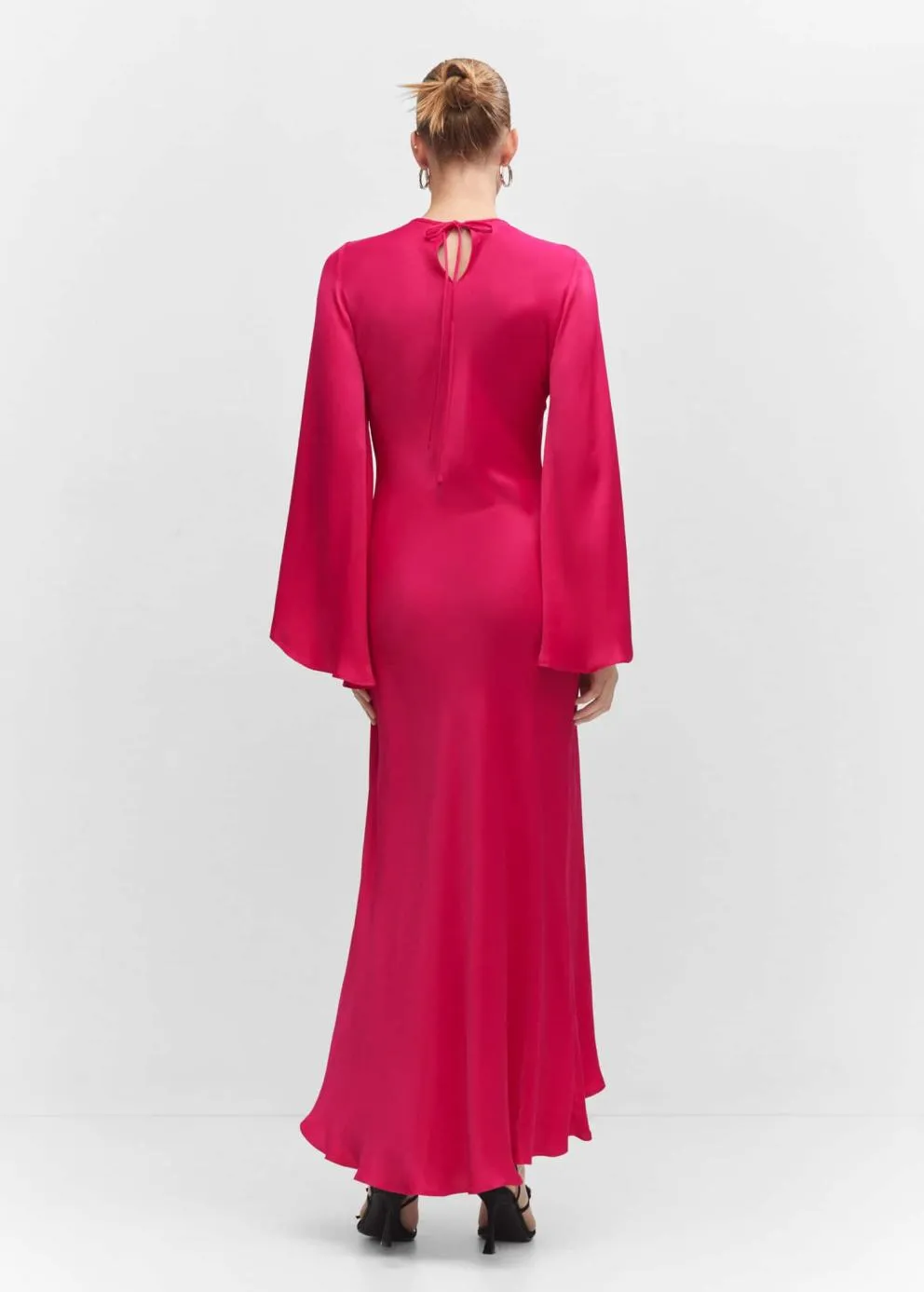 Robes Et Combinaisons | Femme MANGO Robe Satinée Manches Cloche Fuchsia