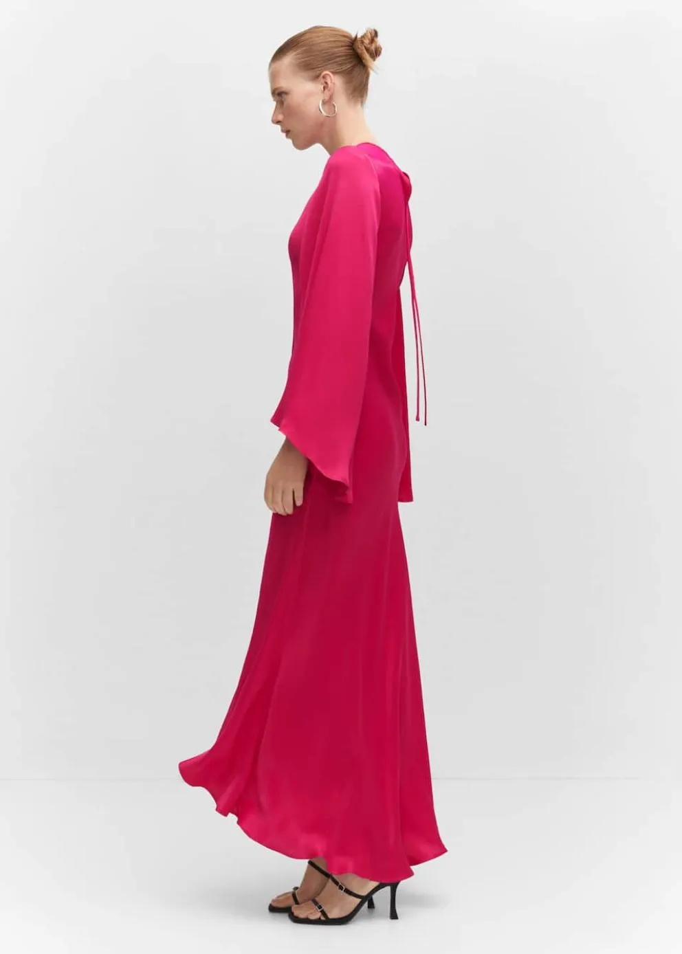 Robes Et Combinaisons | Femme MANGO Robe Satinée Manches Cloche Fuchsia