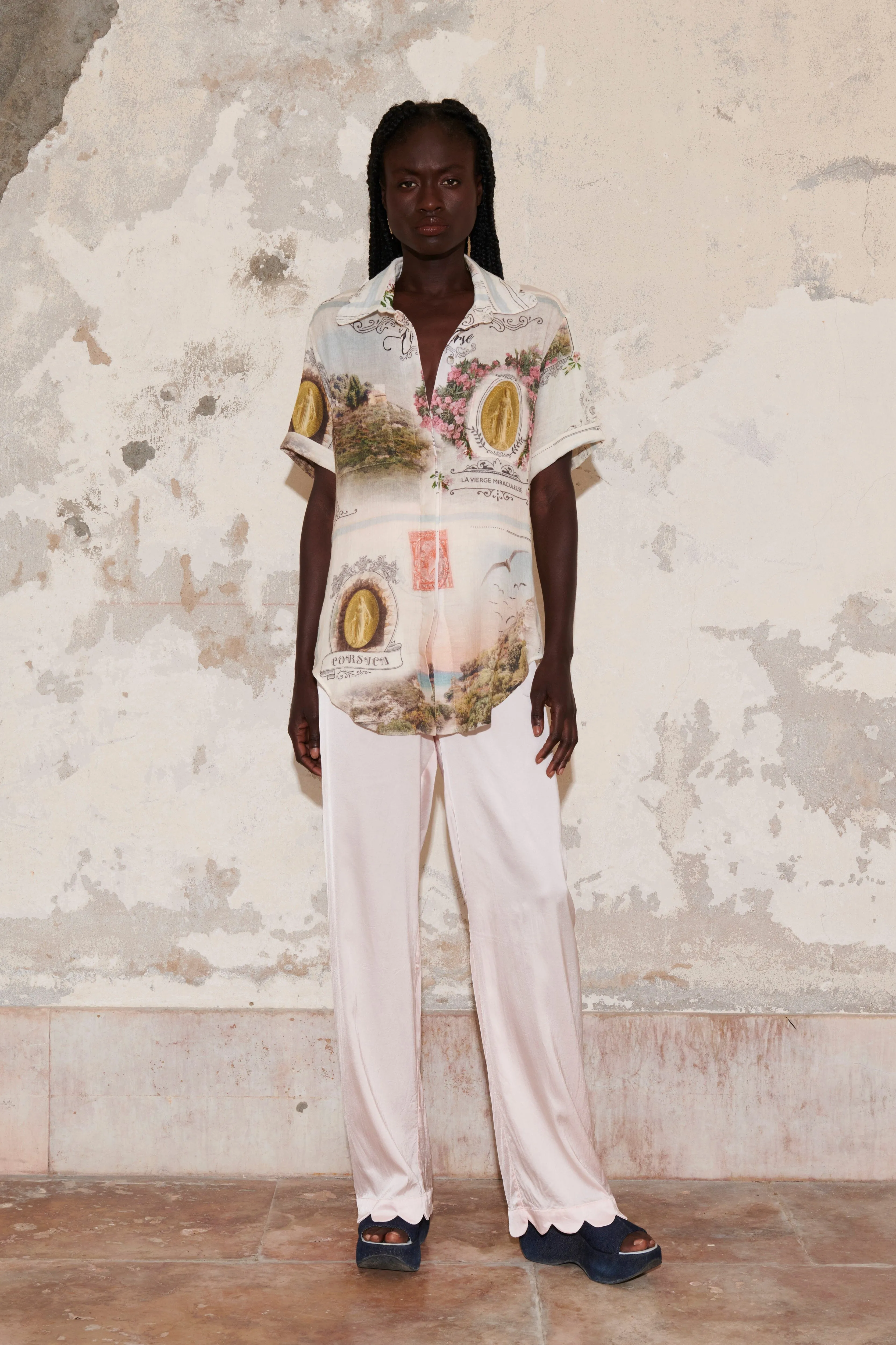 ROSERAIE - Chemise manches courtes col pétale en coton imprimé Cartes