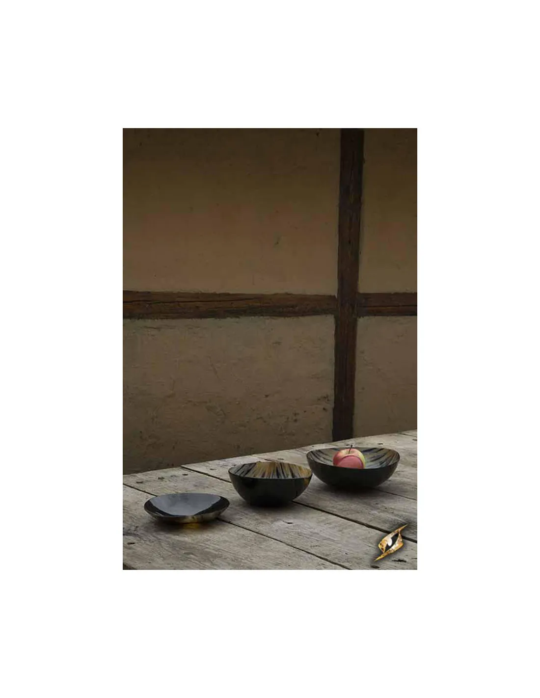Set de 3 assiettes pour l'Aubergiste, corne de buffle ⚔️ Boutique Épées