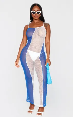 Shape Robe longue bleu vif effet résille à bretelles et détail contrastant