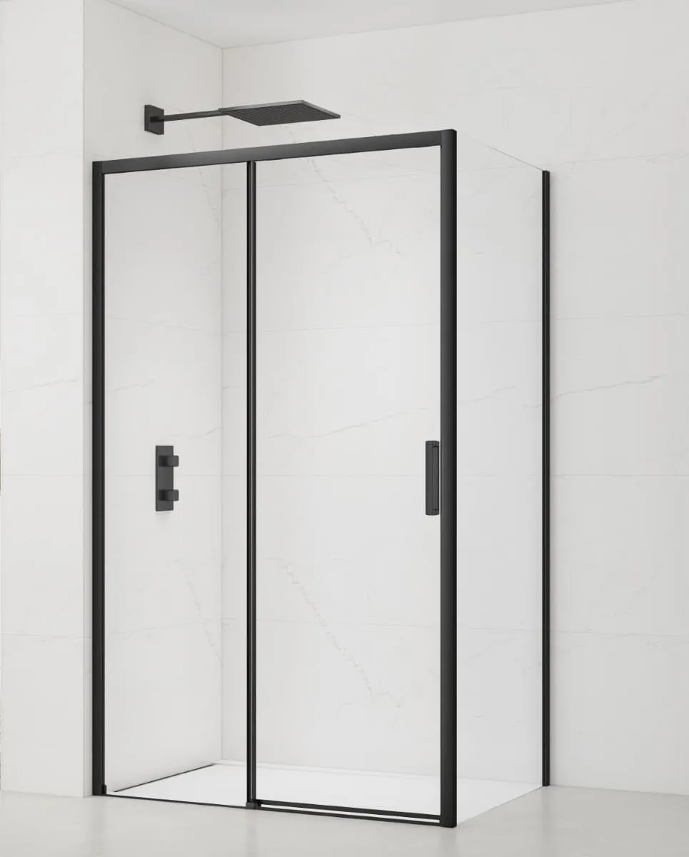 Swiss Aqua Technologies TEX BB ensemble porte coulissante/paroi 120x100cm anticalcaire avec profilés noir mat (SIKOTEXDBB120S100
