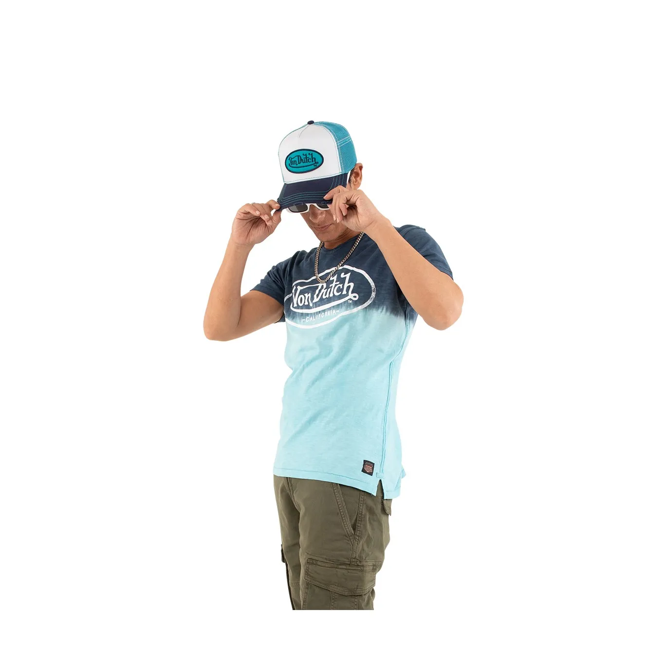 Tee Shirt Bleu coupe Régular Col V effet Dégradé, Tie and Dye RON | Homme - Vondutch