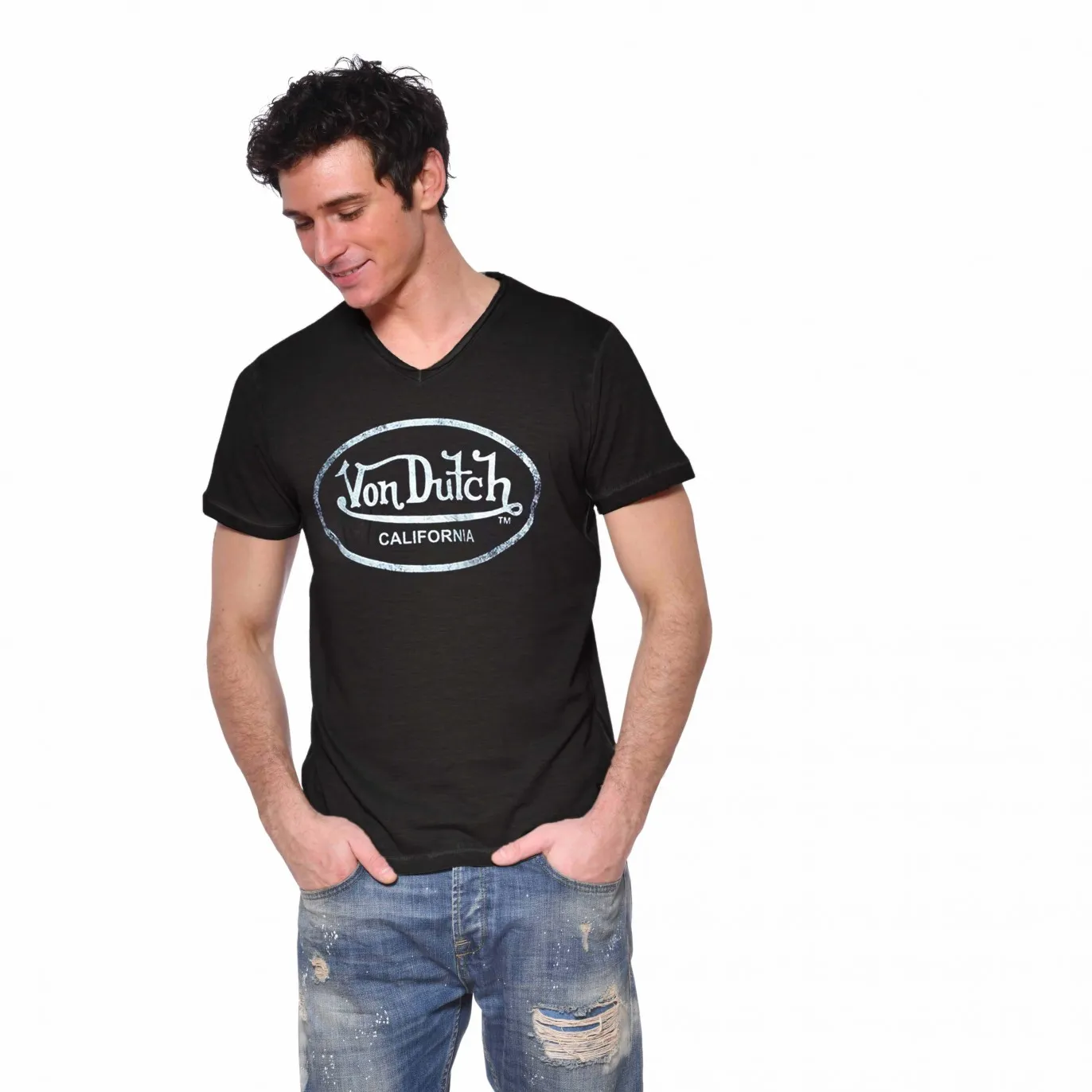 Tee Shirt Noir coupe Slim Col V RON | Homme - Vondutch