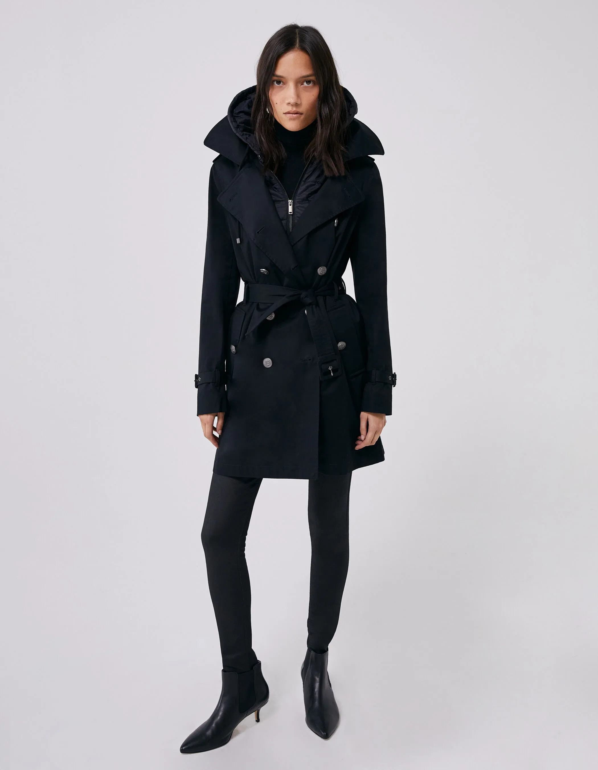 Trench long en coton lourd capuche amovible femme