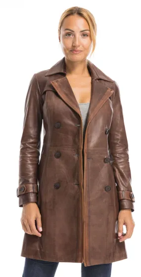 Trois quart cuir femme marron style trench