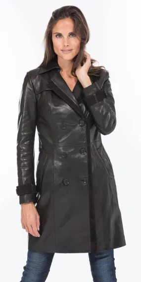 Trois quart cuir femme noir  style trench