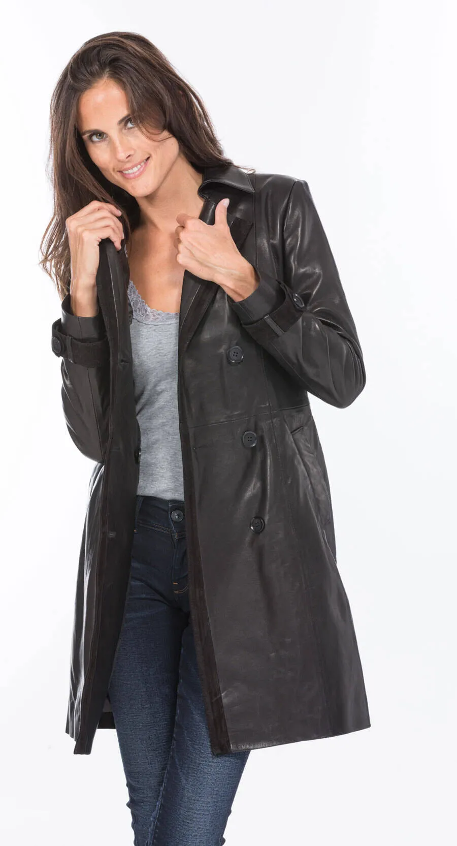 Trois quart cuir femme noir  style trench